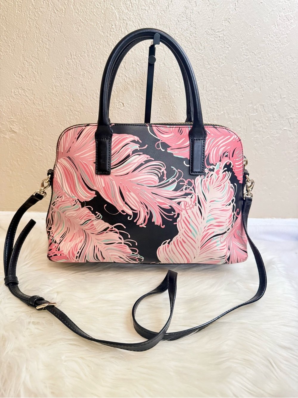 Kate Spade Brightwater Drive Rachelle Flamingo Feather Print Satchel Bag - Picture 6 of 15